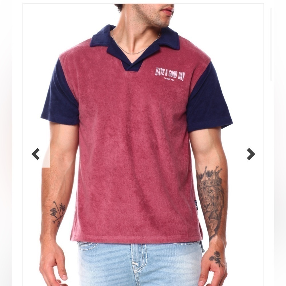 NWT-Brooklyn Cloth-M-Burgundy & navy-Short sleeve pullover polo.